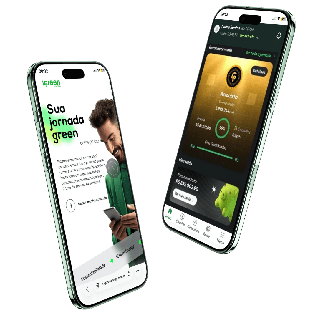 Tela do aplicativo iGreen Energy com a jornada do licenciado